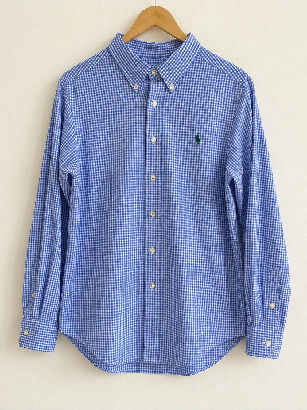 Ralph Lauren Boys Blue Gingham Plaid Button Down Shirt Size M (10-12)